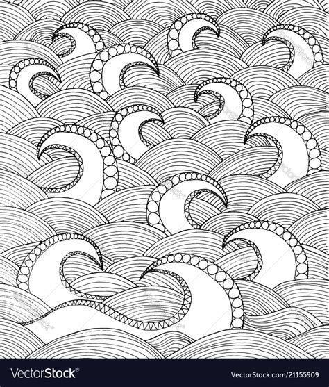 Doodle sea waves hand drawing coloirng page book Vector Image