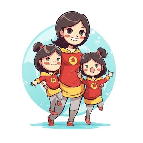 Premium Photo | A cartoon illustration of a mother and her three daughters