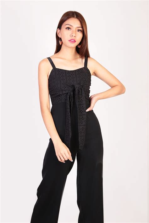 Philana Eyelet Jumpsuit in Black