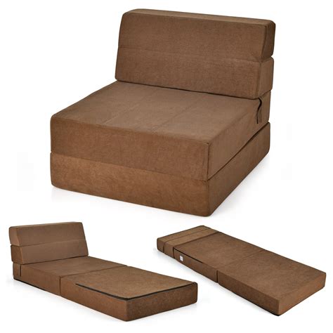 Costway Tri-Fold Convertible Sleeper Sofa Bed Futon, Brown - Walmart.com