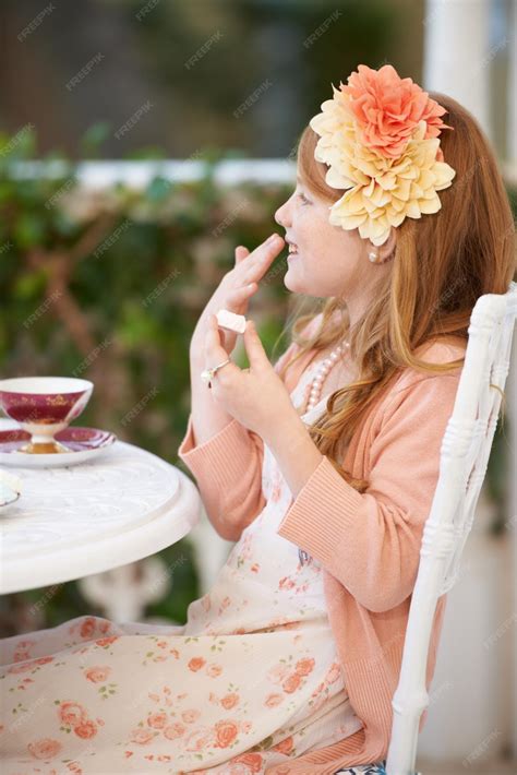 Premium Photo | Girl child and tea party or dress up outdoor for fun