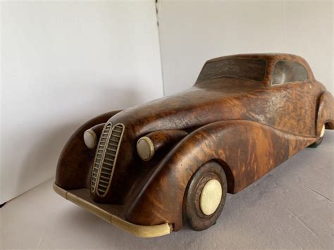 Large Hand Carved Rolls Royce Delahaye Burlwood, Ebony Car w/ Hidden