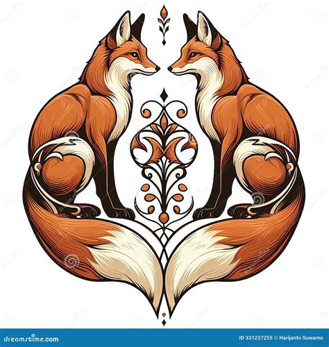 Decorative Pair of Red Vixen Stock Illustration - Illustration of