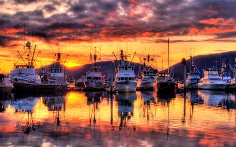 Harbor Marina Under An Amazing Sunset Hdr Wide Wallpaper for Android ...