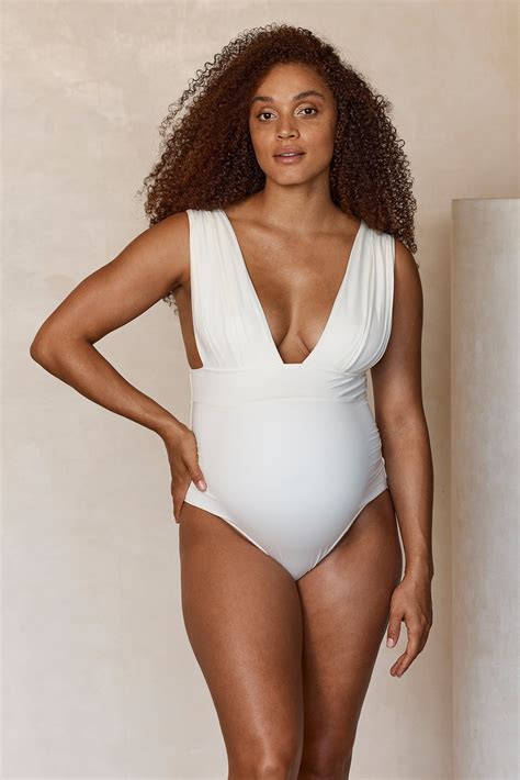 Bhome Maternity Swim Dress Neinkie Maternity Swimsuit V-Neck One Piece
