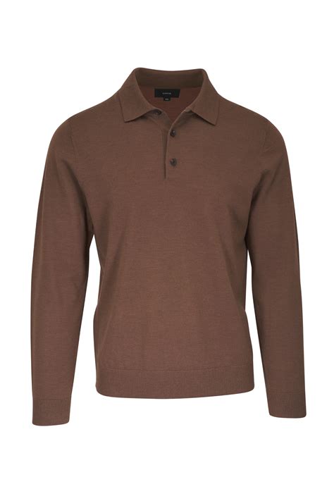 vince light vicuna wool long sleeve polo sweater