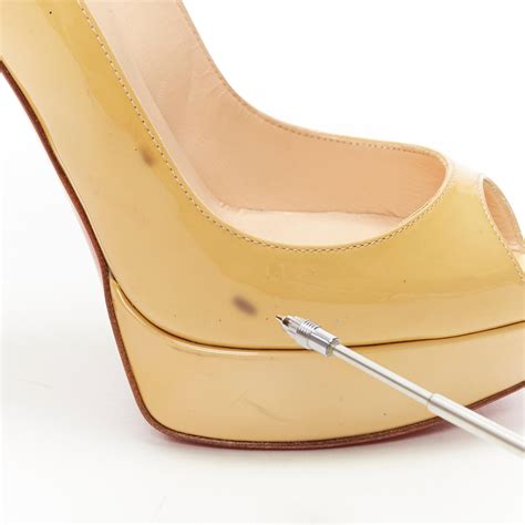 CHRISTIAN LOUBOUTIN beige nude peep toe platform high heel pump EU38 at