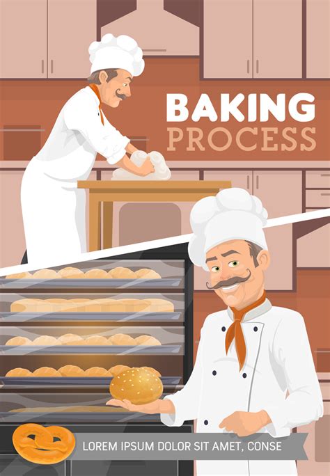 Baking process, baker baking bread and desserts 16544776 Vector Art at