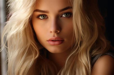 Premium AI Image | a woman with blonde hair and a green eyes.