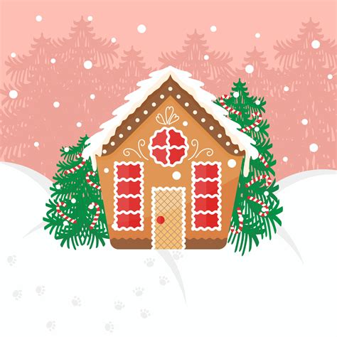 Cute gingerbread houses landscape with Christmas trees and snow vector