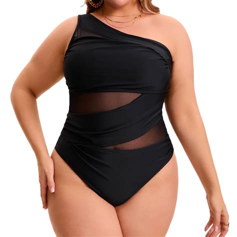 Agnes Orinda Women's Plus Size 1 Piece Bathing Suit See Through Mesh