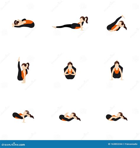 Legs Behind Head Yoga Asanas Set Stock Vector - Illustration of graphic