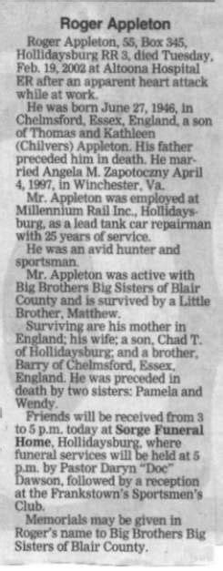 Altoona Mirror Obituaries, Altoona, Blair County, PA - February 2002