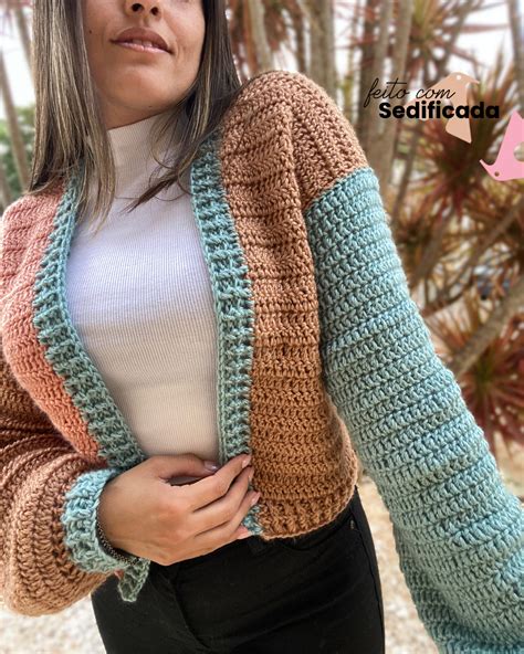 Casaco De Crochê Moderno - Casaco de crochê Color Block - Feito com fio SEDIFICADA