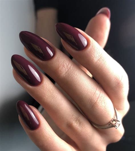 Deep Wine & Merlot Glossy Oval Nails - deep wine merlot nail color glossy oval