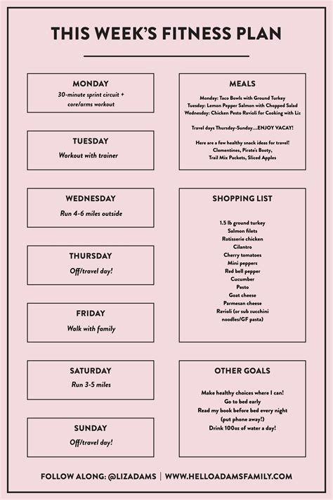 My Workout + Meal Plan • Week of August 12, 2019 — Hello Adams Family