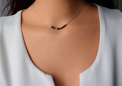 Dainty Silver Necklace Silver Dainty Necklace Hematite | Etsy