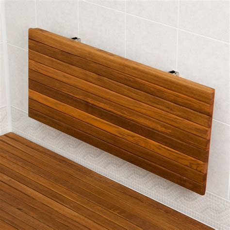 Teak Folding Shower Seat With Stainless Steel Frame - art-lolz