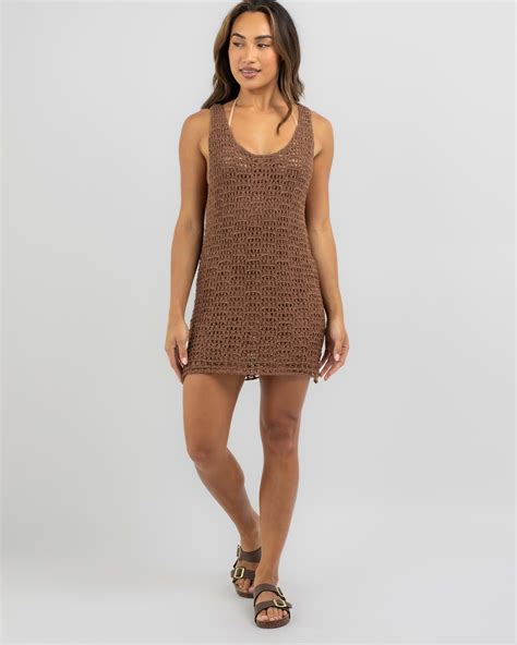 Shop Rhythm Maddie Knit Scoop Neck Mini Dress In Chocolate - Fast