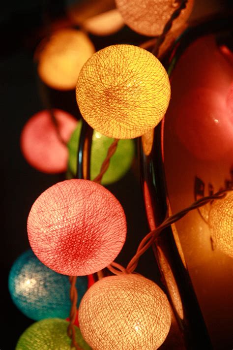 Colourful cotton ball string lights for PatioWeddingParty | Etsy