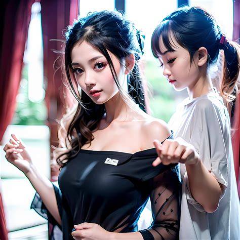 There are two women standing next to each other in a room - SeaArt AI