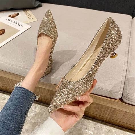 crystal wedding shoes female   gold wedding bridesmaid high