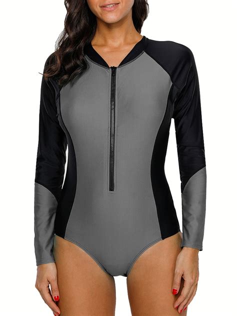 Charmo Rash Guard Swimwear for Women One Piece Long Sleeve Swimsuit