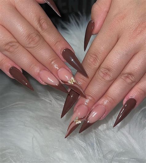dark brown nails almond fall almond nails  elegant nails