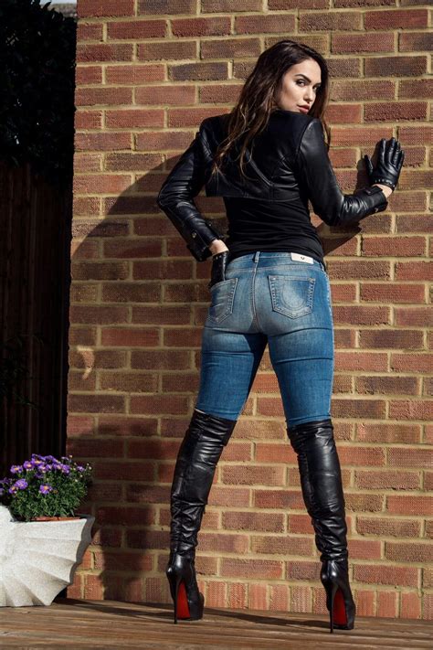 Black leather bolero jacket gloves jeans OTK boots Otk Boots Outfit