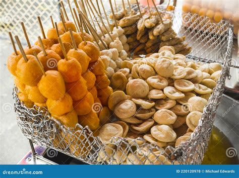 Local Filipino Street Food With Bamboo Skewers - Kwek Kwek Quail Eggs ...