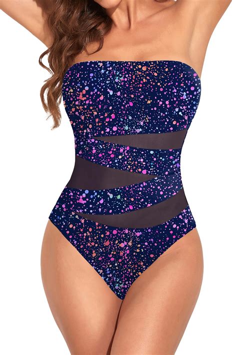 Snapklik.com : Women Starry Sky Strapless Bandeau One Piece Swimsuits