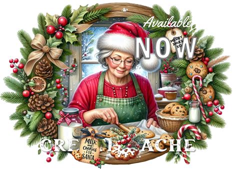 Mrs Claus, Christmas Kitchen, Xmas Sublimation, Milk and Cookies