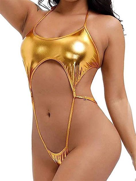 Sexy Gold Metallic One Pieces Thong Swimsuit Factory