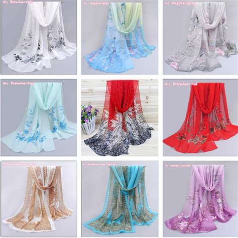 10 Colors New Fashionable Polyester Chiffon Scarf Pattern Print Silk ...