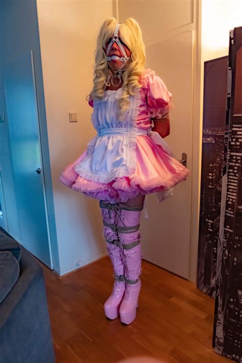 Bound and gagged pink sissy maid, not going anywhere hihi