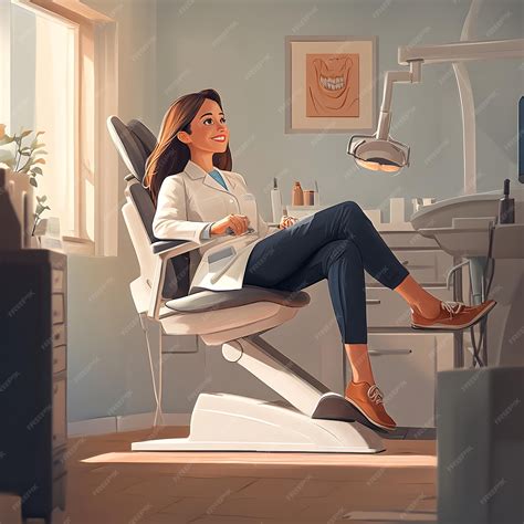 Beautiful woman sitting in a dental chair 3D illustration | Premium AI