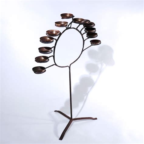 Antique Mingei Japanese Temple Iron Oil Lamp Stand, Edo Period For Sale
