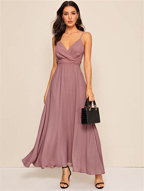 SHEIN Surplice Neck Solid Maxi Cami Dress | SHEIN USA
