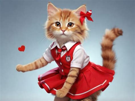 Premium Photo | Ultra beautiful female cat in cute red school uniform ...