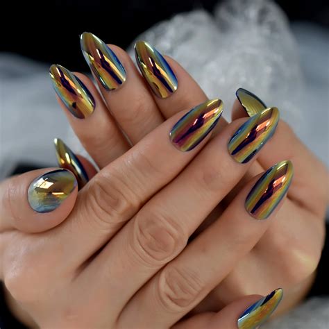 Black And Gold Almond Nails