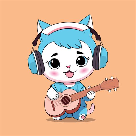 Cartoon cat playing guitar with headphones 29310880 Vector Art at Vecteezy