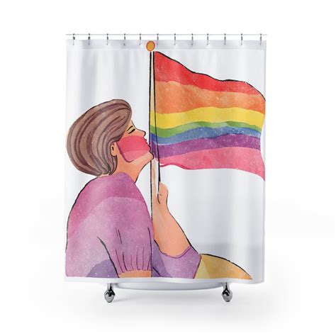 Woman Kissing Pride Flag Colorful Floral Shower Curtain, Bright Colors