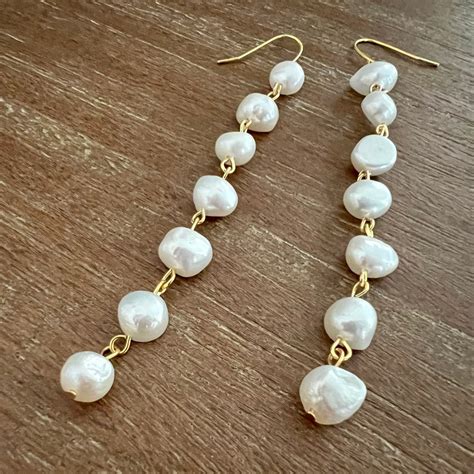 pearl dangle earrings etsy