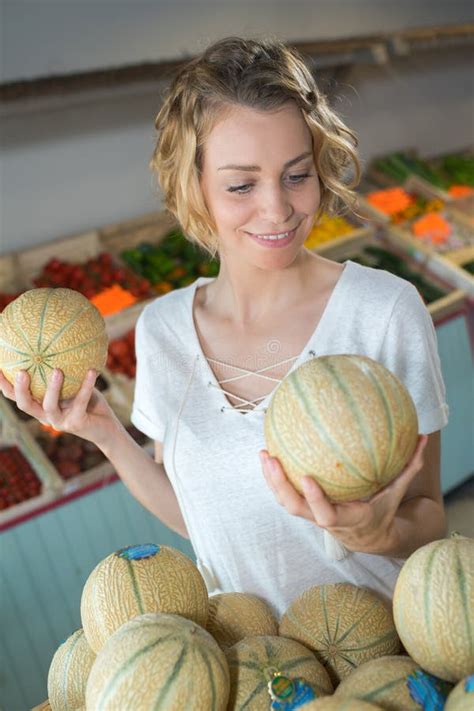 Woman Choosing Melons in Supermarket Stock Image - Image of retail ...