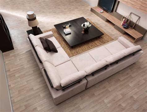 Modern Living Room Corner Sofa Tv Coffee Table and Tv Unit. Stock Photo ...