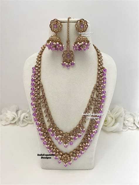 antique gold polki double layer raani haar long necklaceindian