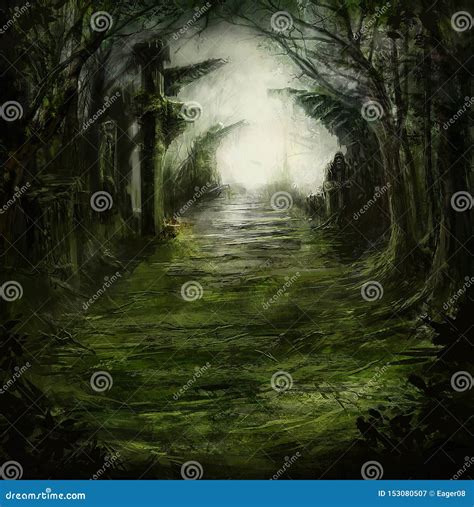 Fantasy Dark Deep Grim Forest Stock Illustration - Illustration of ...