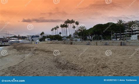 Cannes beach at sunset stock image. Image of ocean, sandy - 65282165