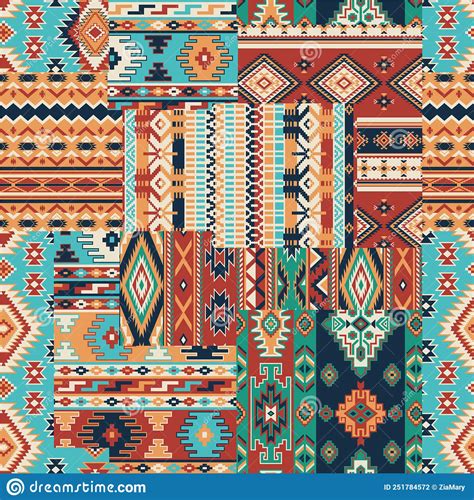 Native American Traditional Fabric Geometric Patchwork Wallpaper Stock