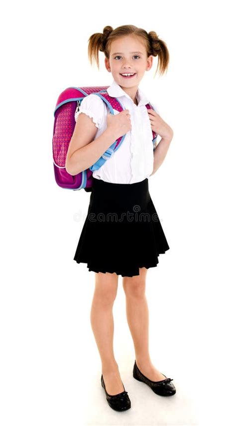 Smiling Happy School Girl Child in Uniform Showing To the Up Iso Stock ...